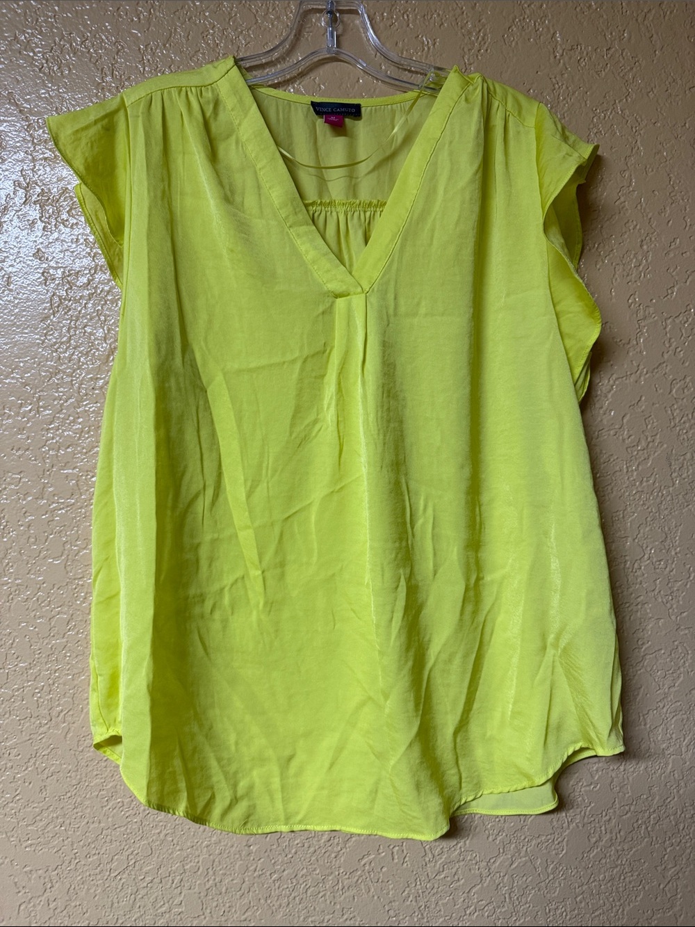 Vince Camuto Bright Yellow V-Neck Flutter Sleeve Blouse
